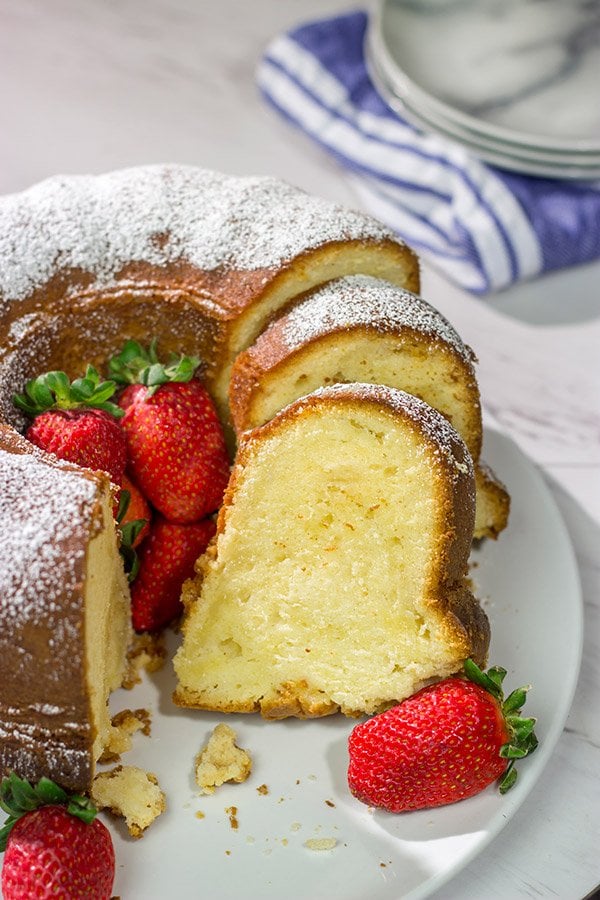 Looking for a tasty dessert idea?  Try using cream cheese in place of some of the butter in a pound cake.  This Cream Cheese Pound Cake is a fun and unique sweet treat!