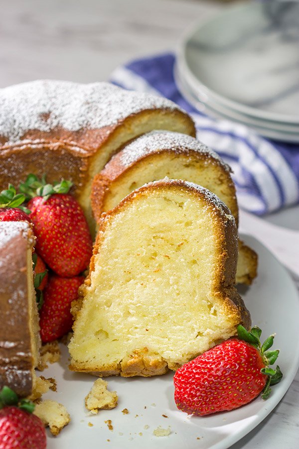 Looking for a tasty dessert idea?  Try using cream cheese in place of some of the butter in a pound cake.  This Cream Cheese Pound Cake is a fun and unique sweet treat!