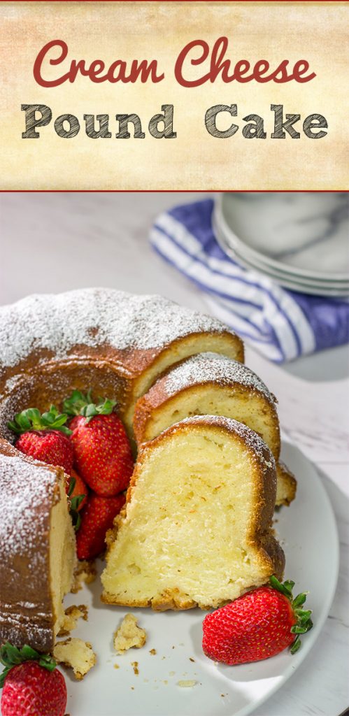 Looking for a tasty dessert idea?  Try using cream cheese in place of some of the butter in a pound cake.  This Cream Cheese Pound Cake is a fun and unique sweet treat!