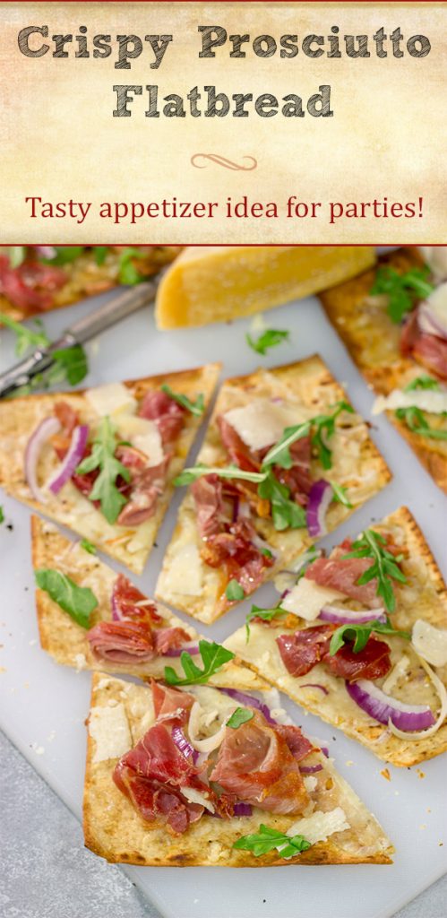 This Crispy Prosciutto Flatbread makes for a great heavy appetizer or light lunch. It tastes even better served with a glass of wine and good company!
