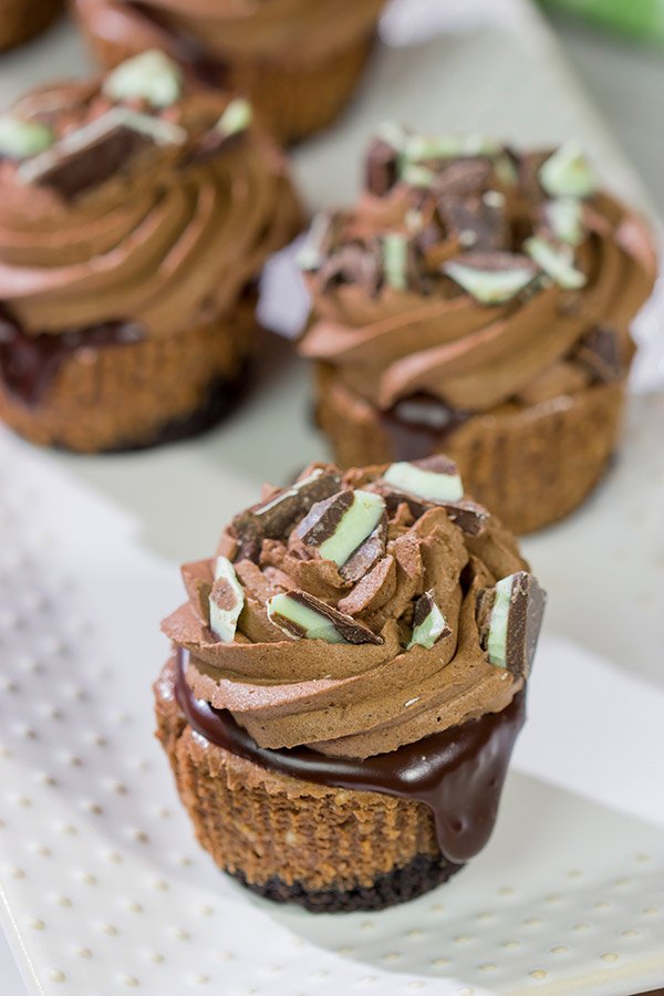 Topped with chocolate ganache and chocolate whipped cream, these Mini Chocolate Cheesecakes are perfect for the chocoholic in your life!