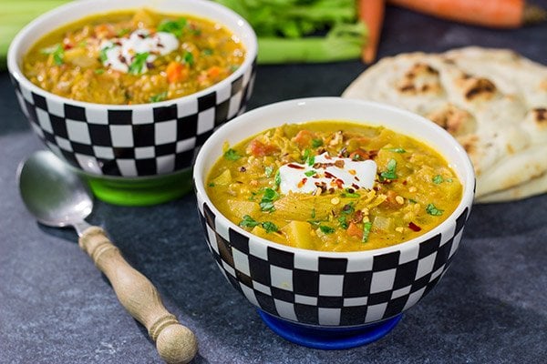 Mulligatawny Soup is a creamy, curry-flavored soup that originated in southern India. This unique soup is delicious! In fact, you can't eat this soup standing up - your knees buckle!