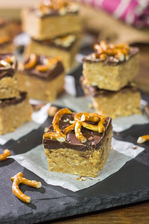 Featuring a tasty combination of peanut butter, chocolate and pretzels, these Chocolate Peanut Butter Pretzel Bars will become a new family favorite!