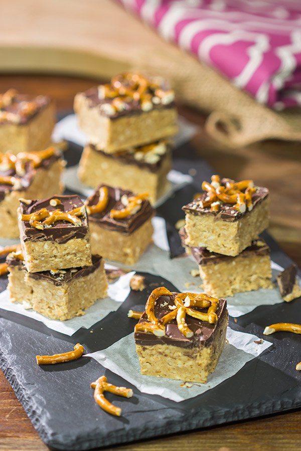 Featuring a tasty combination of peanut butter, chocolate and pretzels, these Chocolate Peanut Butter Pretzel Bars will become a new family favorite!