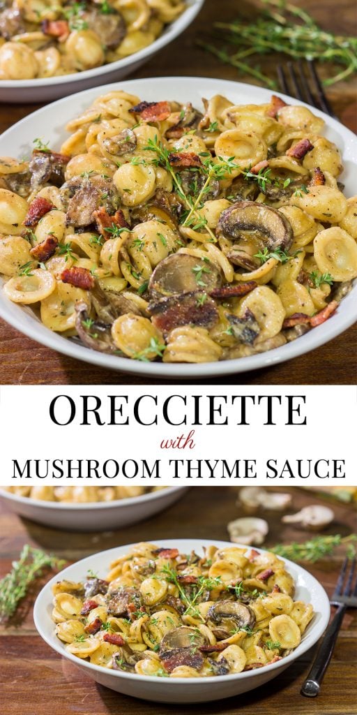 This Orecchiette with Mushroom Thyme Sauce features pasta coated with a creamy, flavorful sauce - and it's easy enough to make for a weeknight meal!