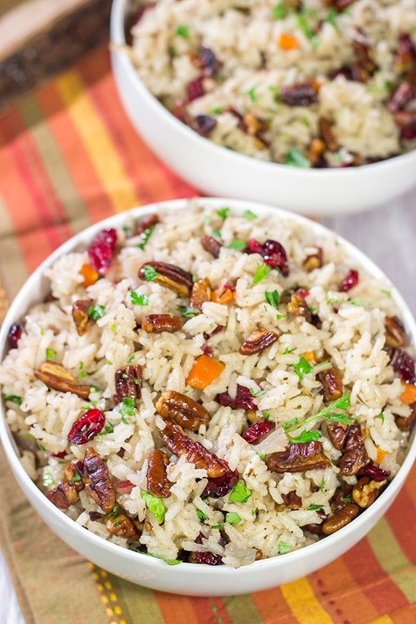 Packed with pecans, dried cranberries and carrots, this Pecan Rice Pilaf is a flavorful side dish for any season!