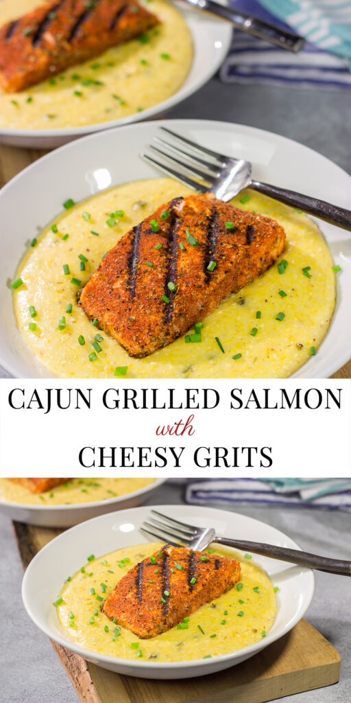 Topped with a flavor-packed piece of Cajun Grilled Salmon, these Cheesy Jalapeno Grits are delicious!  These ain't grandma's grits!