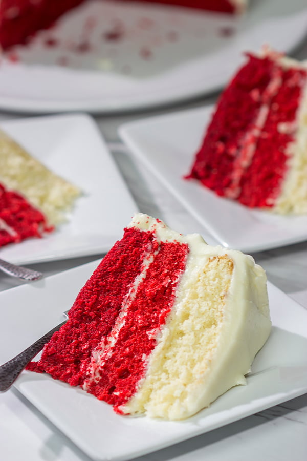 Looking for a fun red velvet dessert idea? Bake up this Red Velvet Ombre Cake! It's a tasty dessert with a unique 'wow' factor when you slice into it!