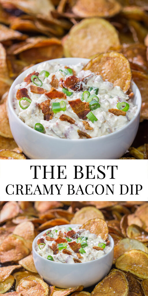 Looking for a new favorite appetizer recipe?  Make a batch of this Bacon Dip with Homemade Potato Chips!