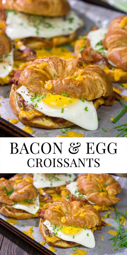 These Bacon and Egg Croissants are an easy and delicious breakfast or brunch recipe! Flaky croissants...melty cheese...crispy bacon...yum!
