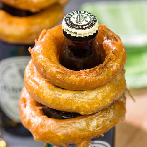 These Guinness Battered Onion Rings are a classic beer-battered onion ring...using Guinness! They're tasty any time of the year, but they're especially fun for St. Patrick's Day!
