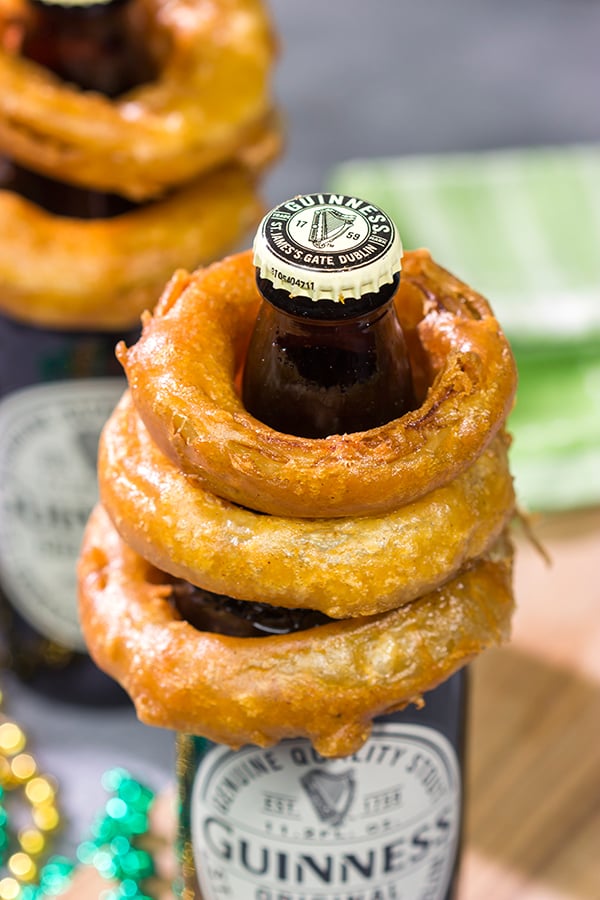 These Guinness Battered Onion Rings are a classic beer-battered onion ring...using Guinness! They're tasty any time of the year, but they're especially fun for St. Patrick's Day!