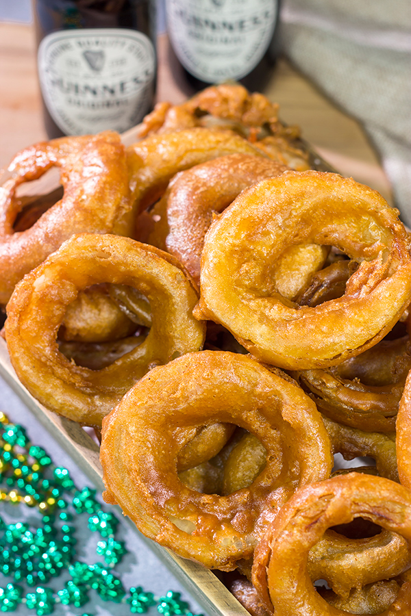 These Guinness Battered Onion Rings are a classic beer-battered onion ring...using Guinness! They're tasty any time of the year, but they're especially fun for St. Patrick's Day!