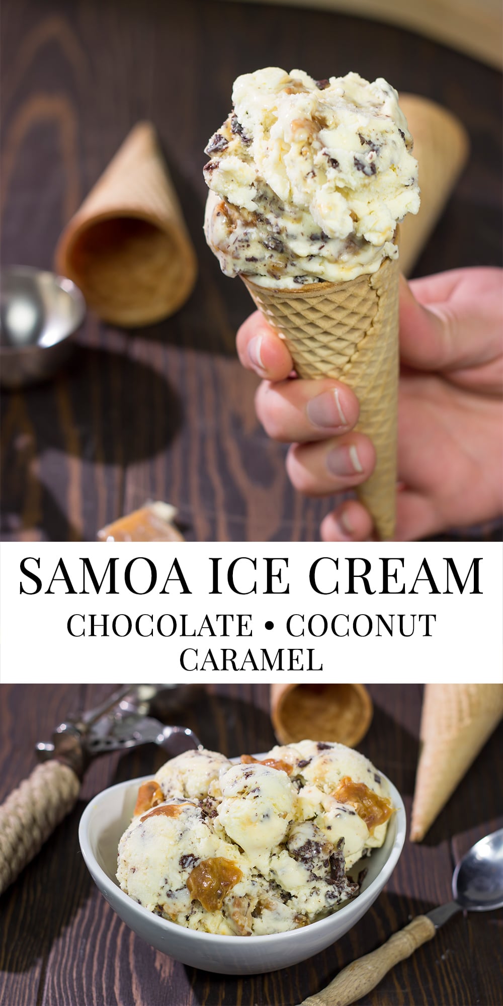 This Samoa Ice Cream includes the chocolate, coconut and caramel flavors of the beloved Girl Scout cookie...just in homemade ice cream form!