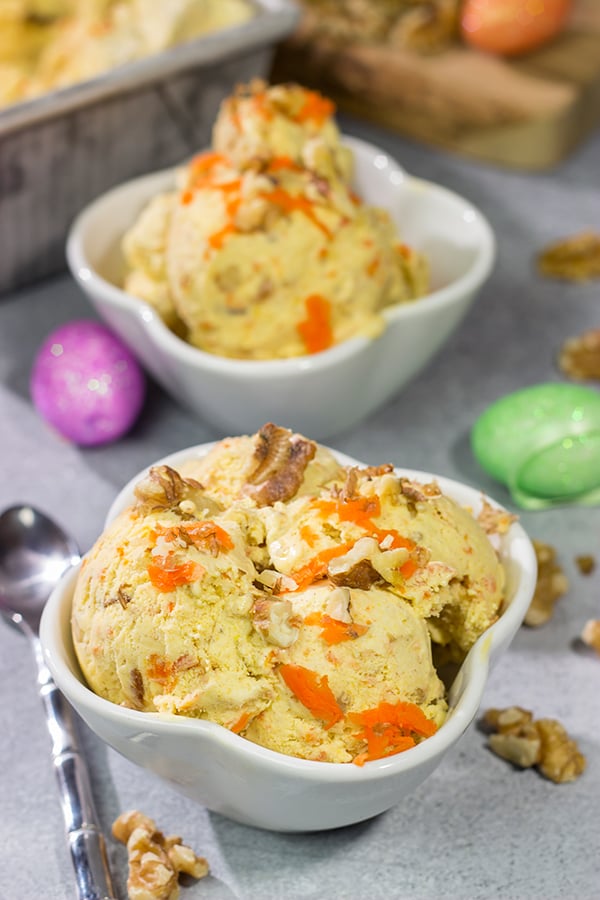 Love the flavors of carrot cake? Try 'em in ice cream! This Carrot Cake Ice Cream is extra creamy and packed with all of the baking spices found in a classic carrot cake.