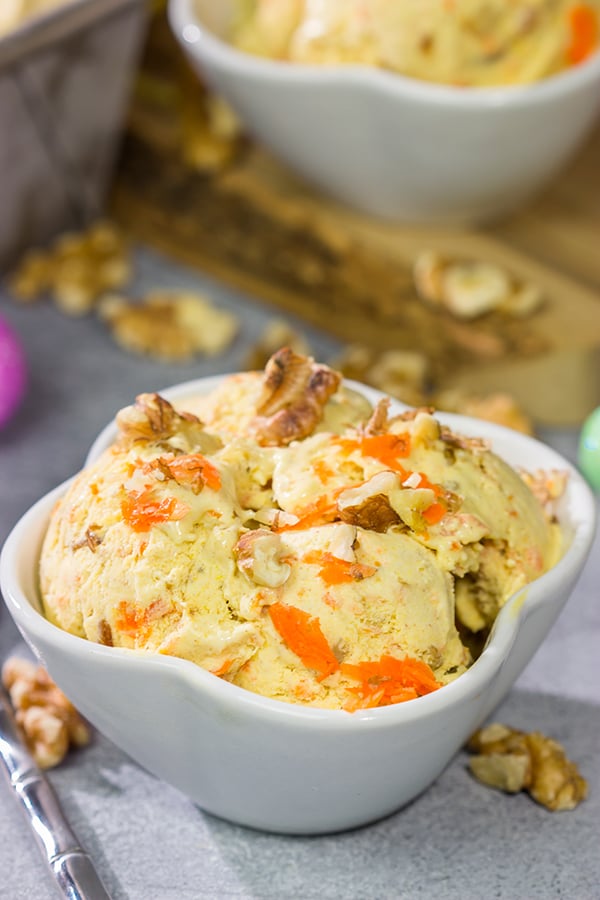 Love the flavors of carrot cake? Try 'em in ice cream! This Carrot Cake Ice Cream is extra creamy and packed with all of the baking spices found in a classic carrot cake.