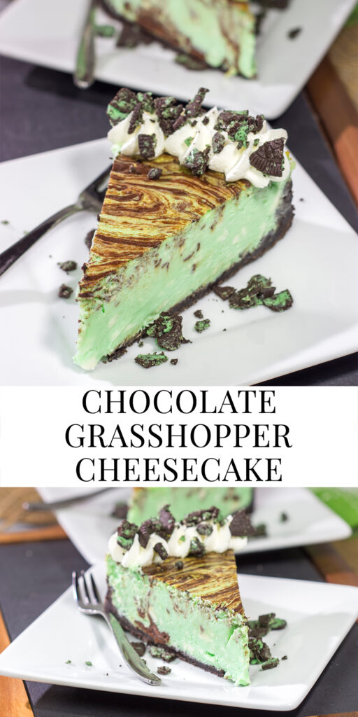 Based on the popular cocktail, this Chocolate Grasshopper Cheesecake features a mint chocolate filling on top of an Oreo crust. It's a delicious and unique dessert!