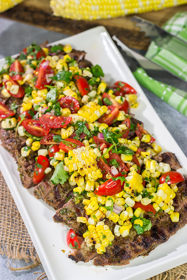 Fire up the grill! This Grilled Flank Steak with Charred Corn Salsa is a great recipe for summer dinners on the back porch!