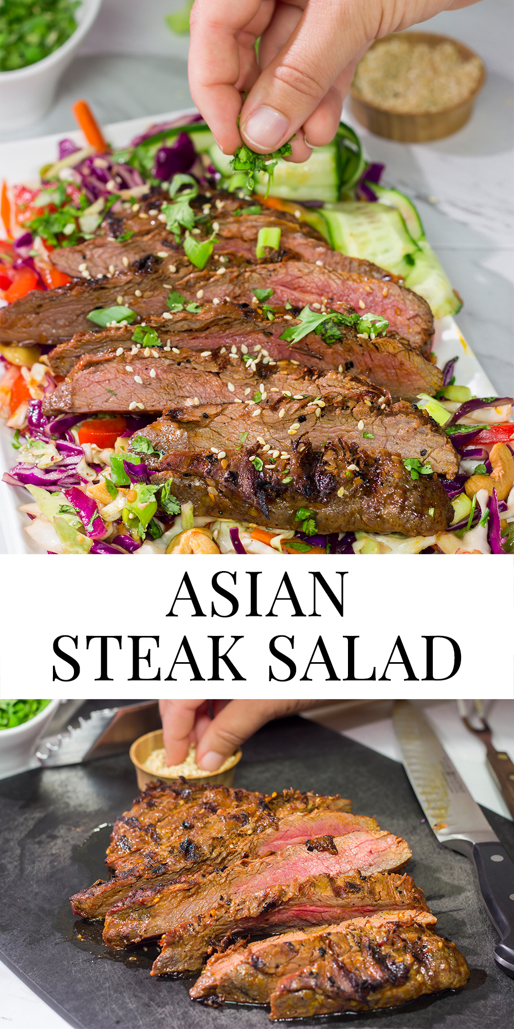 Featuring a flavorful, grilled flank steak served over a colorful salad, this Asian Steak Salad is an easy and tasty way to mix up the weeknight dinner routine!