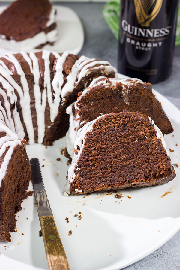 This Chocolate Pound Cake with Guinness Glaze features a moist, dense chocolate cake topped with a delicious drizzle of Guinness glaze. This recipe is perfect for St. Patrick's Day parties!