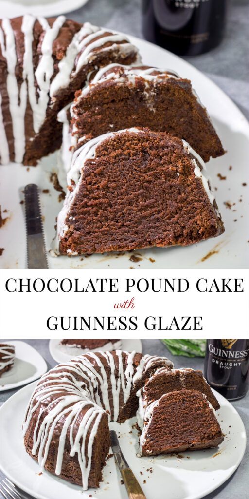 This Chocolate Pound Cake with Guinness Glaze features a moist, dense chocolate cake topped with a delicious drizzle of Guinness glaze. This recipe is perfect for St. Patrick's Day parties!