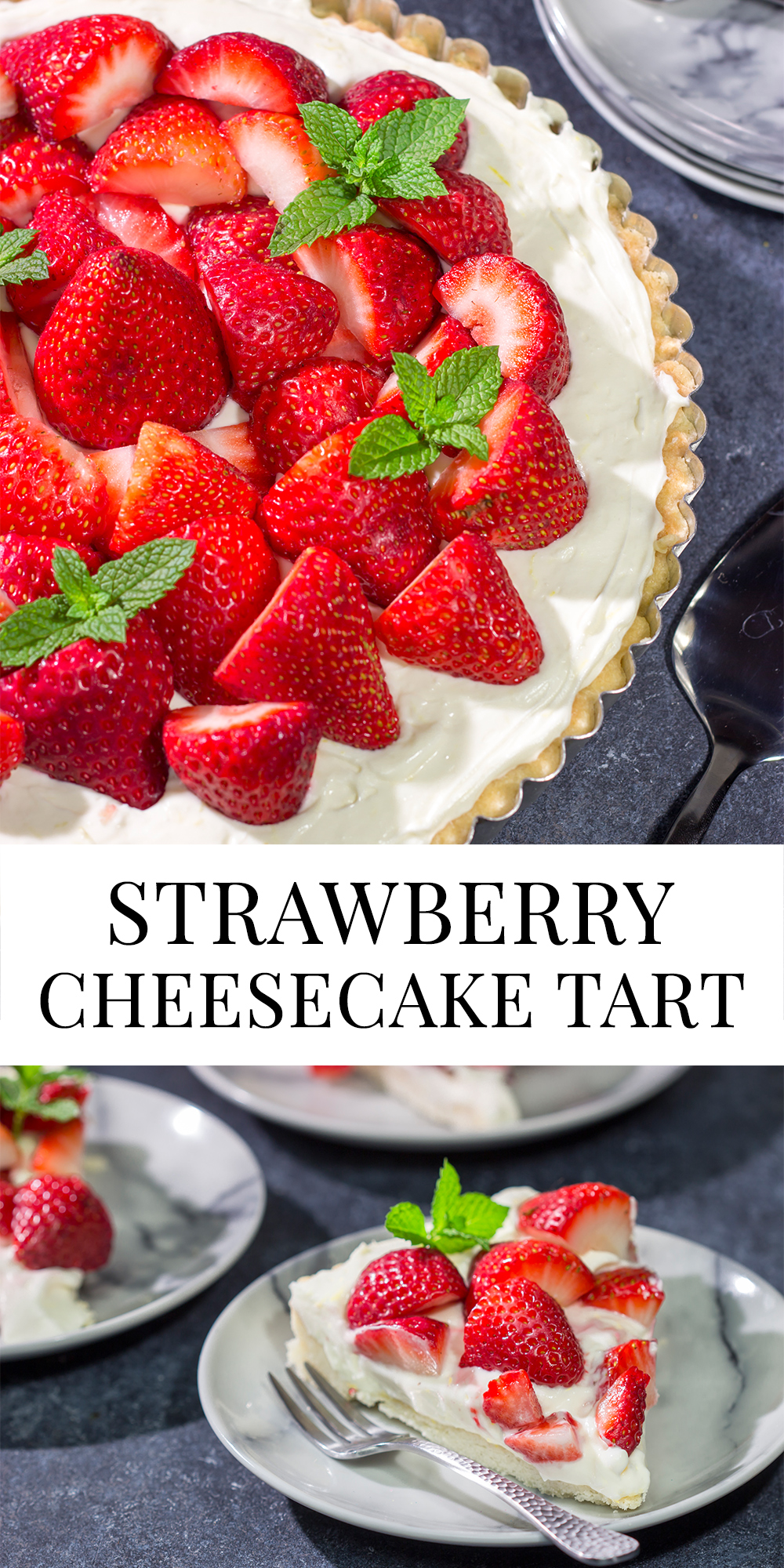 Featuring a creamy cheesecake filling over a shortbread cookie crust, this Strawberry Cheesecake Tart is a great way to highlight the flavor of fresh, juicy strawberries!