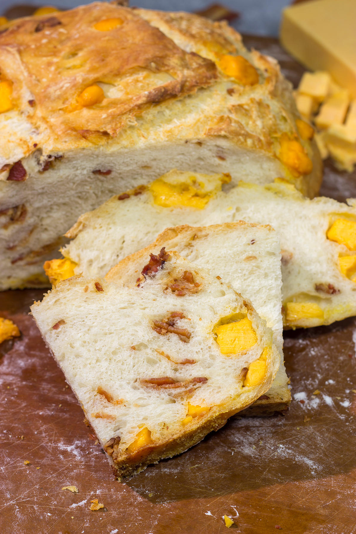 ed with crumbled bacon and cubes of cheddar cheese, this no-knead Bacon Cheddar Bread is a fantastic way to enjoy fresh bread at home!