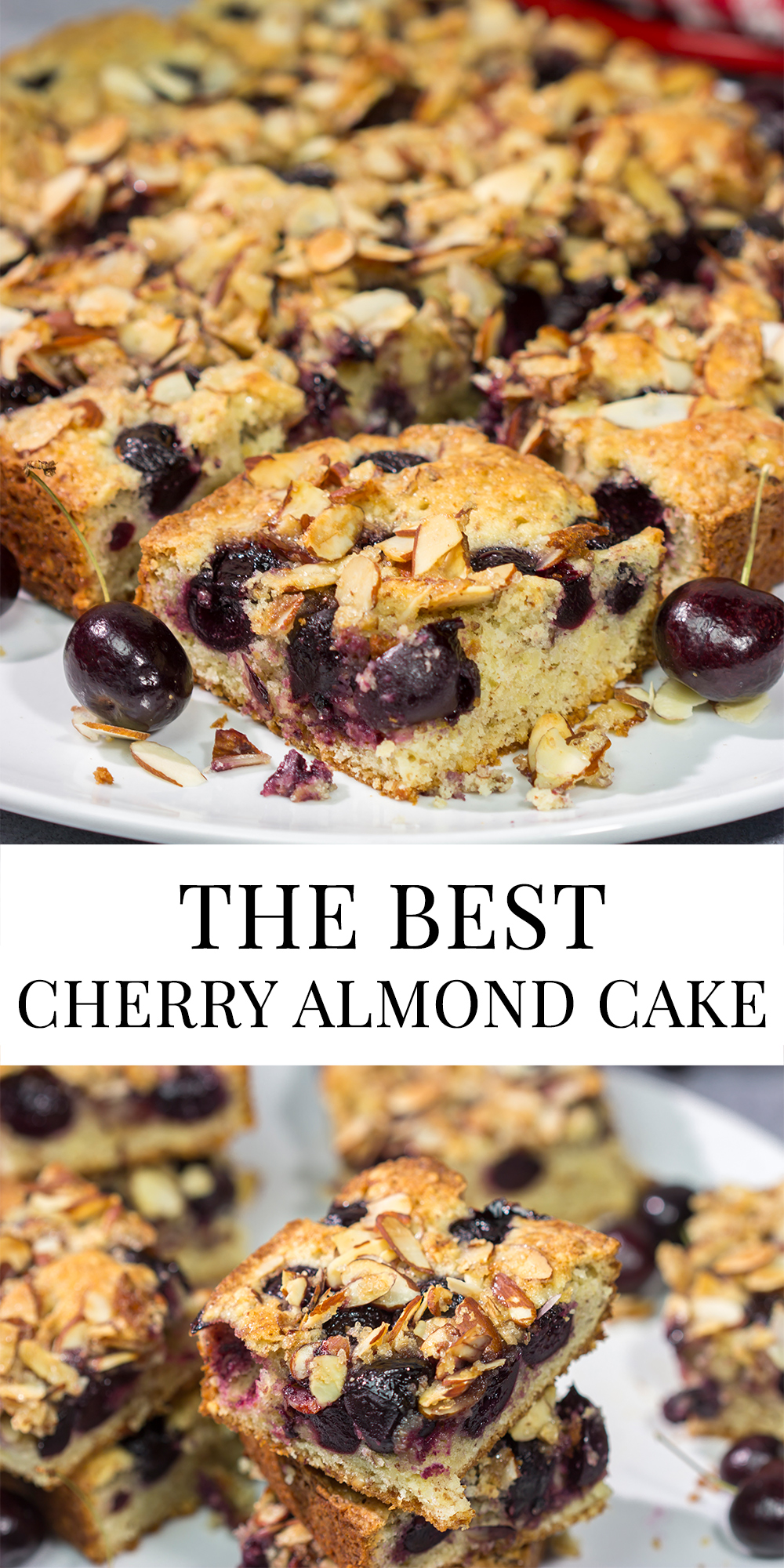 Packed with cherries and topped with a layer of crunchy almonds, this Cherry Almond Cake makes for one heck of a dessert...or breakfast!