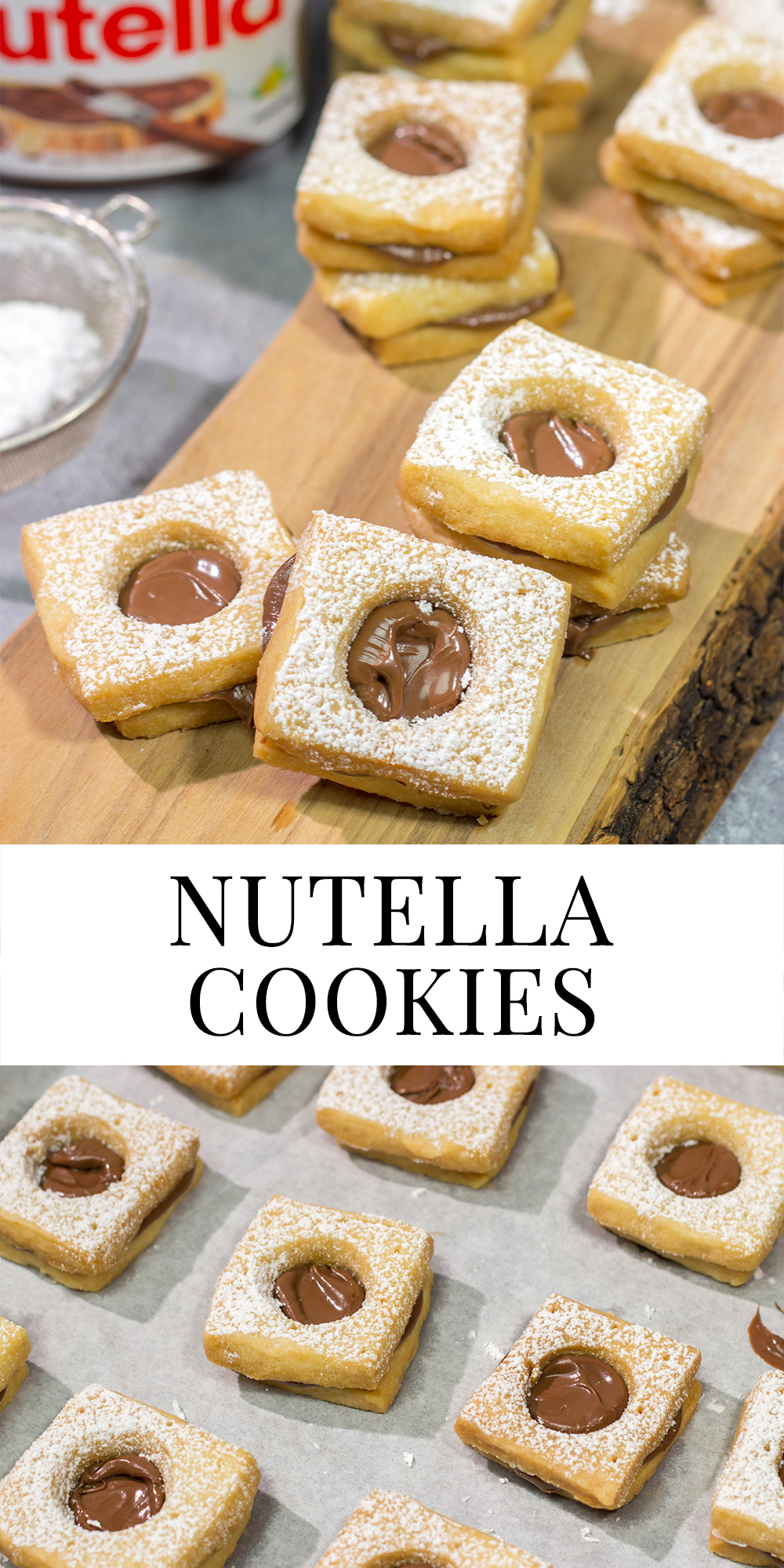 These Nutella Cookies feature buttery shortbread cookies with a schmear of Nutella in between. Good luck eating just one!