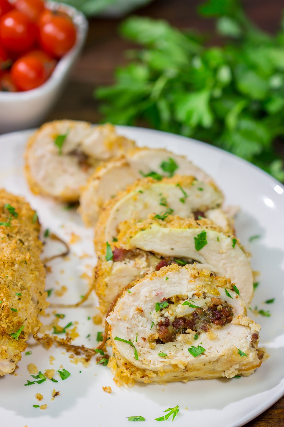 These Pancetta Stuffed Chicken Breasts feature flavorful boneless, skinless chicken breasts stuffed with pancetta, cheese and herbs. They're delicious!