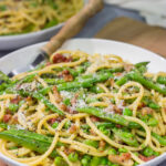 Loaded with spring vegetables tossed in a creamy, cheesy sauce, this Spaghetti Carbonara with Spring Vegetables makes for a delicious comfort food meal!