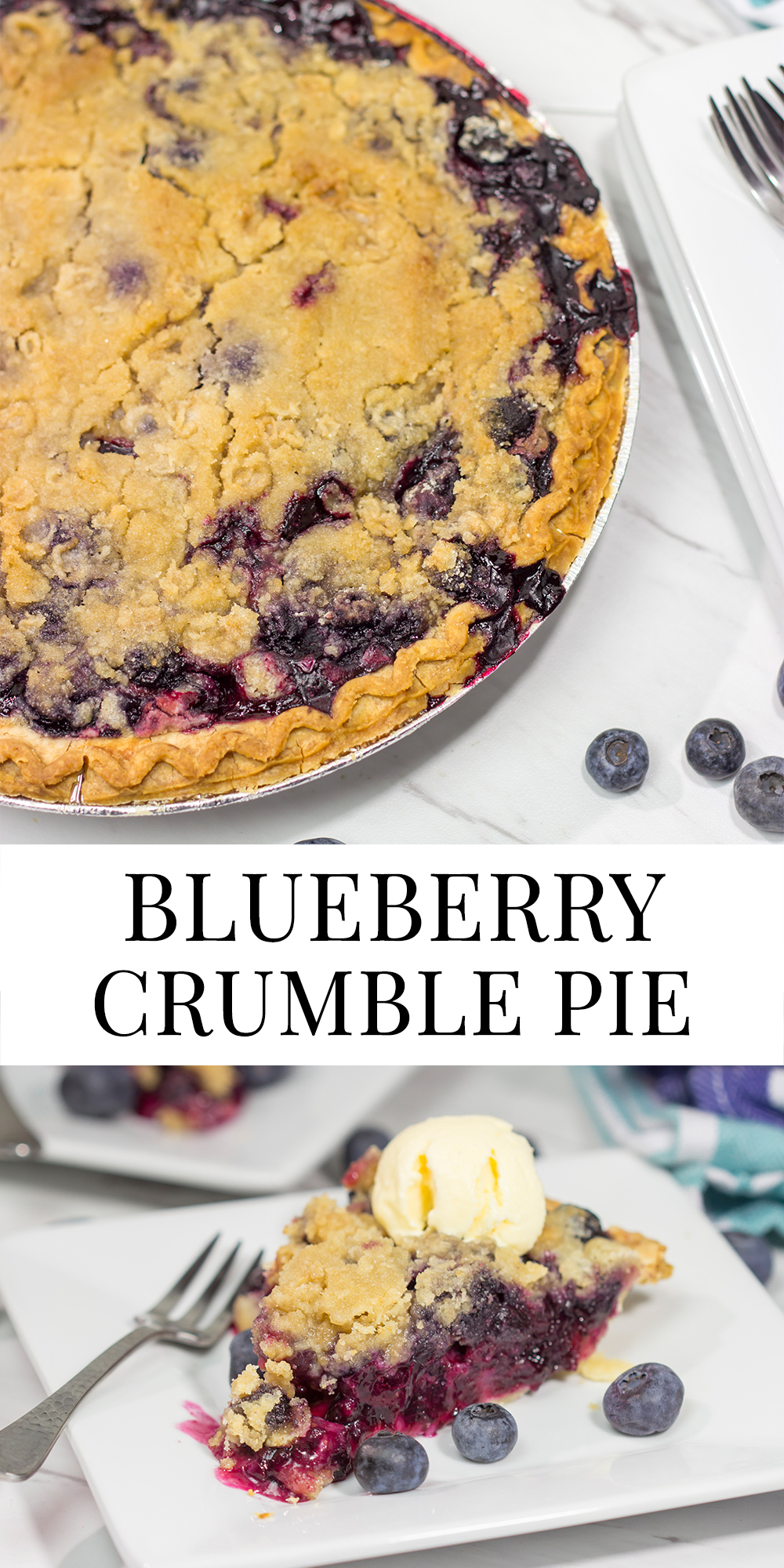 Packed with blueberries, this Blueberry Crumble Pie is a great dessert for a warm summer evening. Don't forget the scoop of ice cream on top!