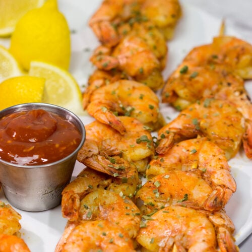 Grilled Peel and Eat Shrimp are easy to make and fun to eat! This tasty shrimp appetizer is an excellent option for summer grilling!