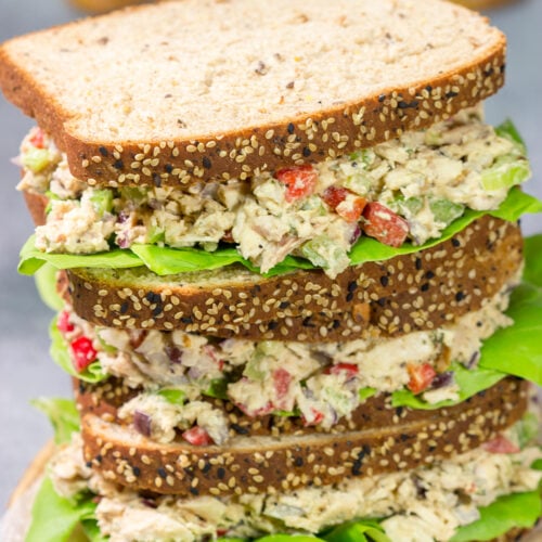 This Hummus Chicken Salad recipe uses hummus instead of mayonnaise. It's a fun - and delicious - twist on a classic recipe!