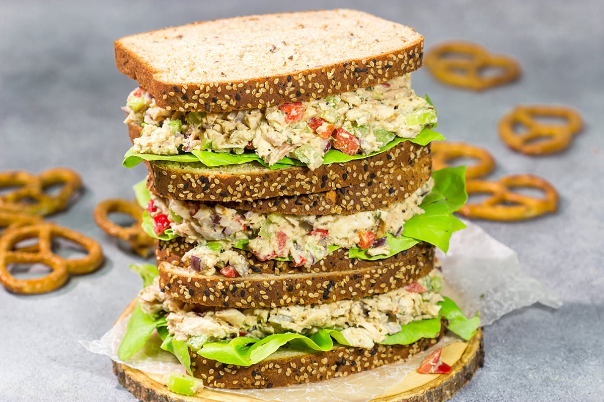 This Hummus Chicken Salad recipe uses hummus instead of mayonnaise. It's a fun - and delicious - twist on a classic recipe!