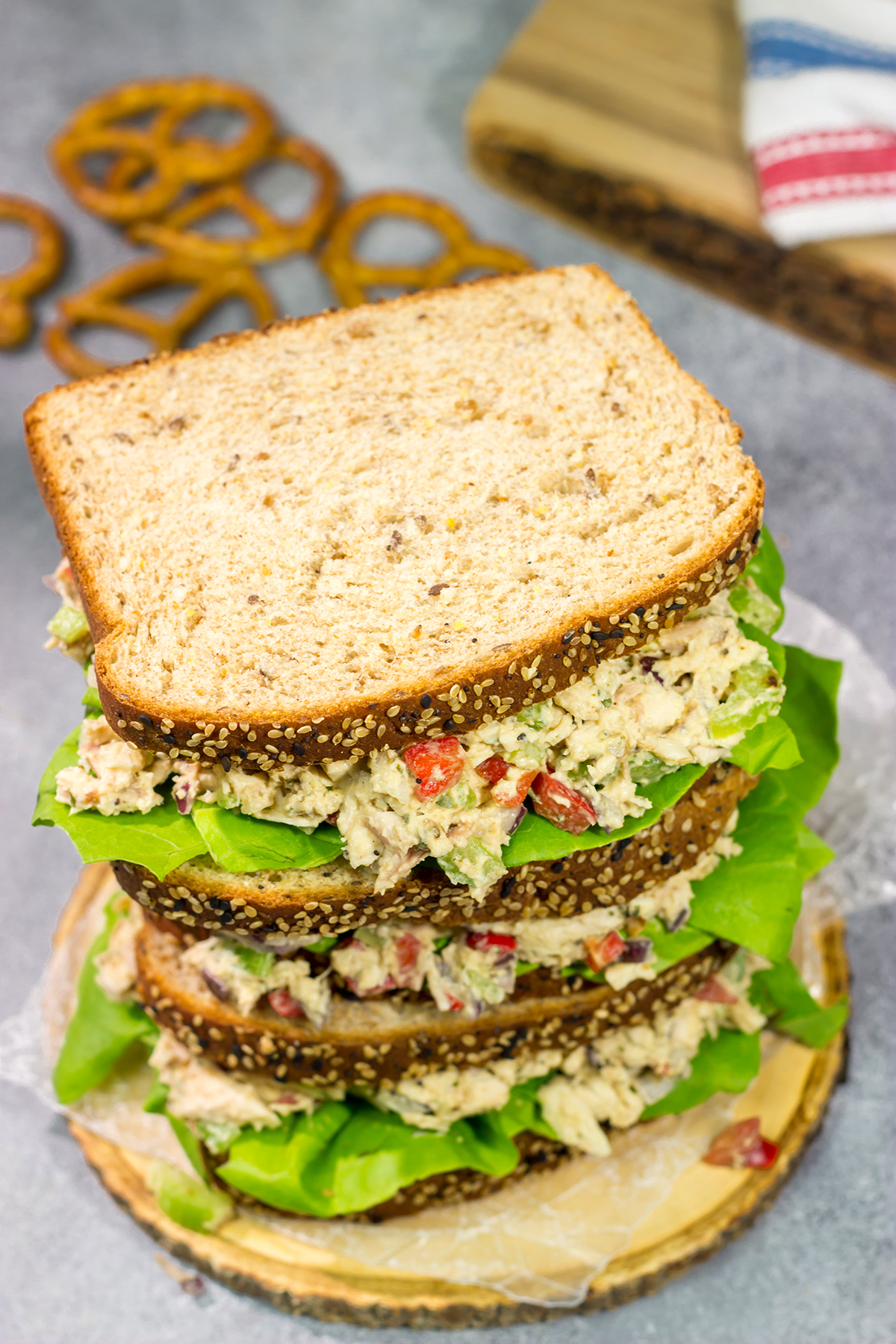 This Hummus Chicken Salad recipe uses hummus instead of mayonnaise. It's a fun - and delicious - twist on a classic recipe!