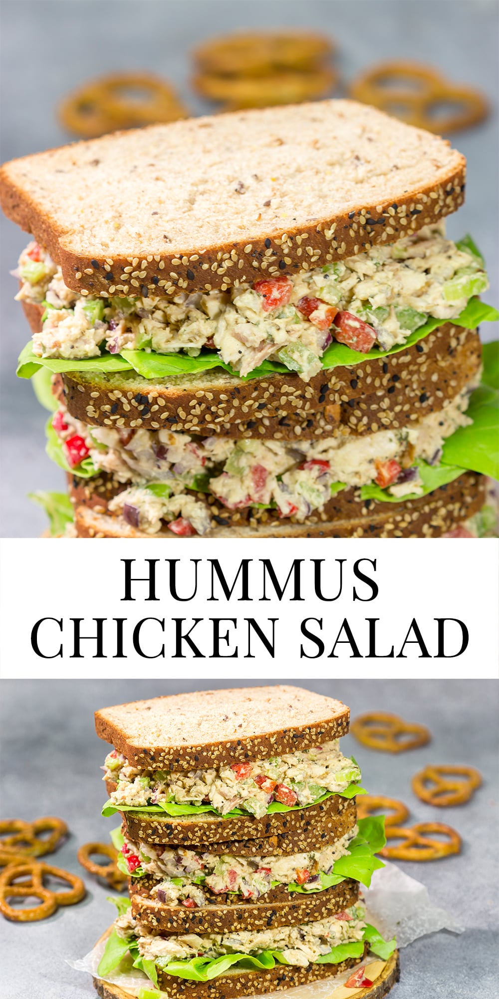 This Hummus Chicken Salad recipe uses hummus instead of mayonnaise. It's a fun - and delicious - twist on a classic recipe!