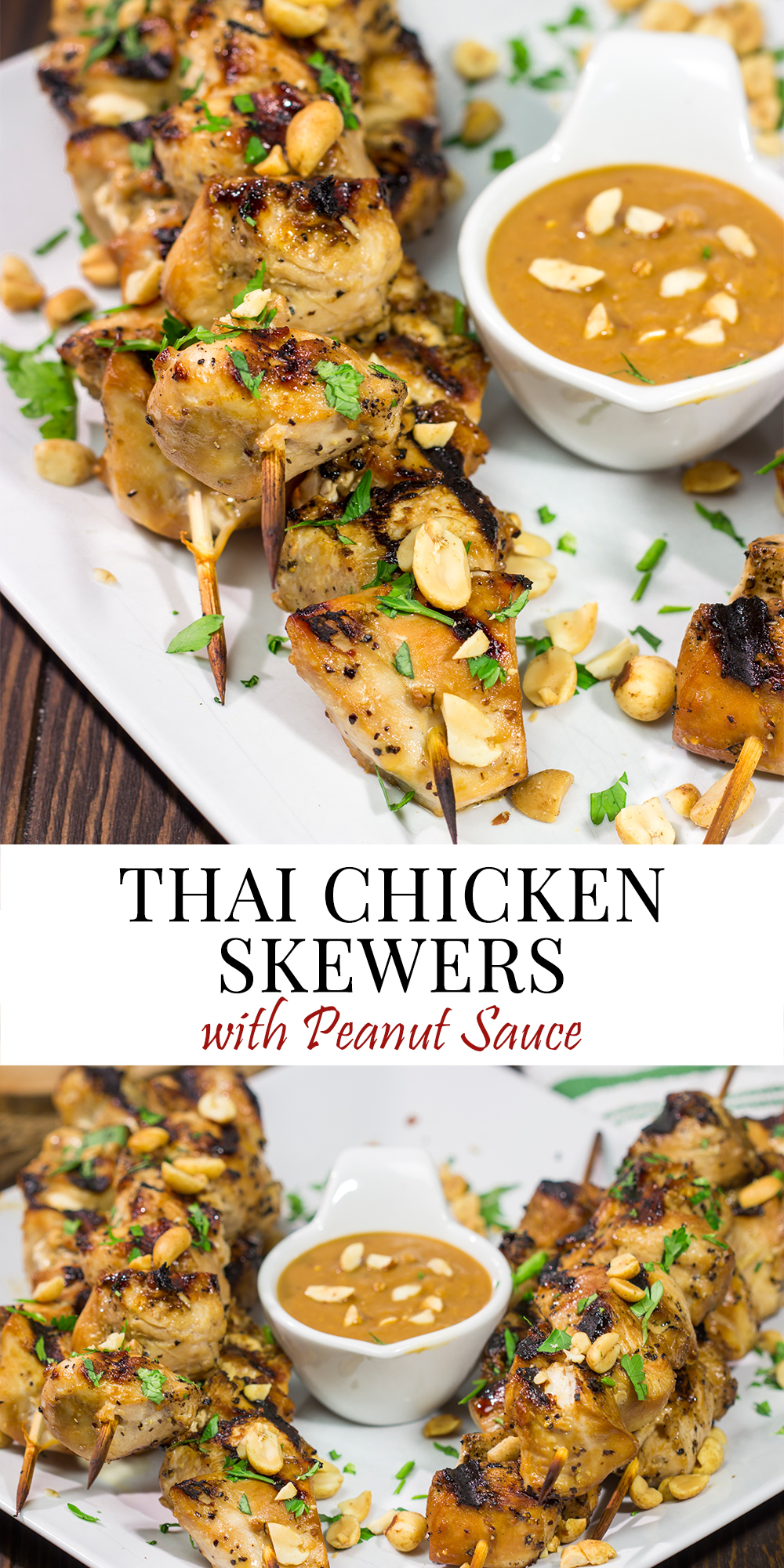 These Thai Chicken Skewers are flavor-packed and easy...perfect for summer grilling in the backyard! Serve 'em up with an Easy Peanut Sauce for maximum taste!