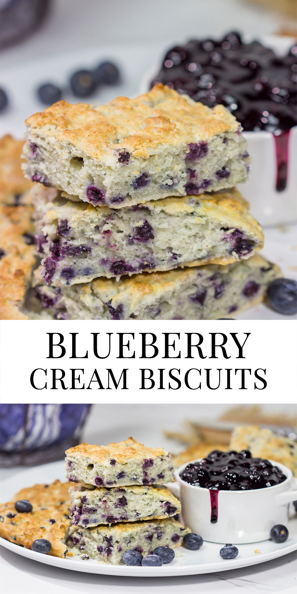 These Blueberry Cream Biscuits are served with blueberry sauce for maximum berry flavor. This easy recipe is great for summer weekend breakfasts!