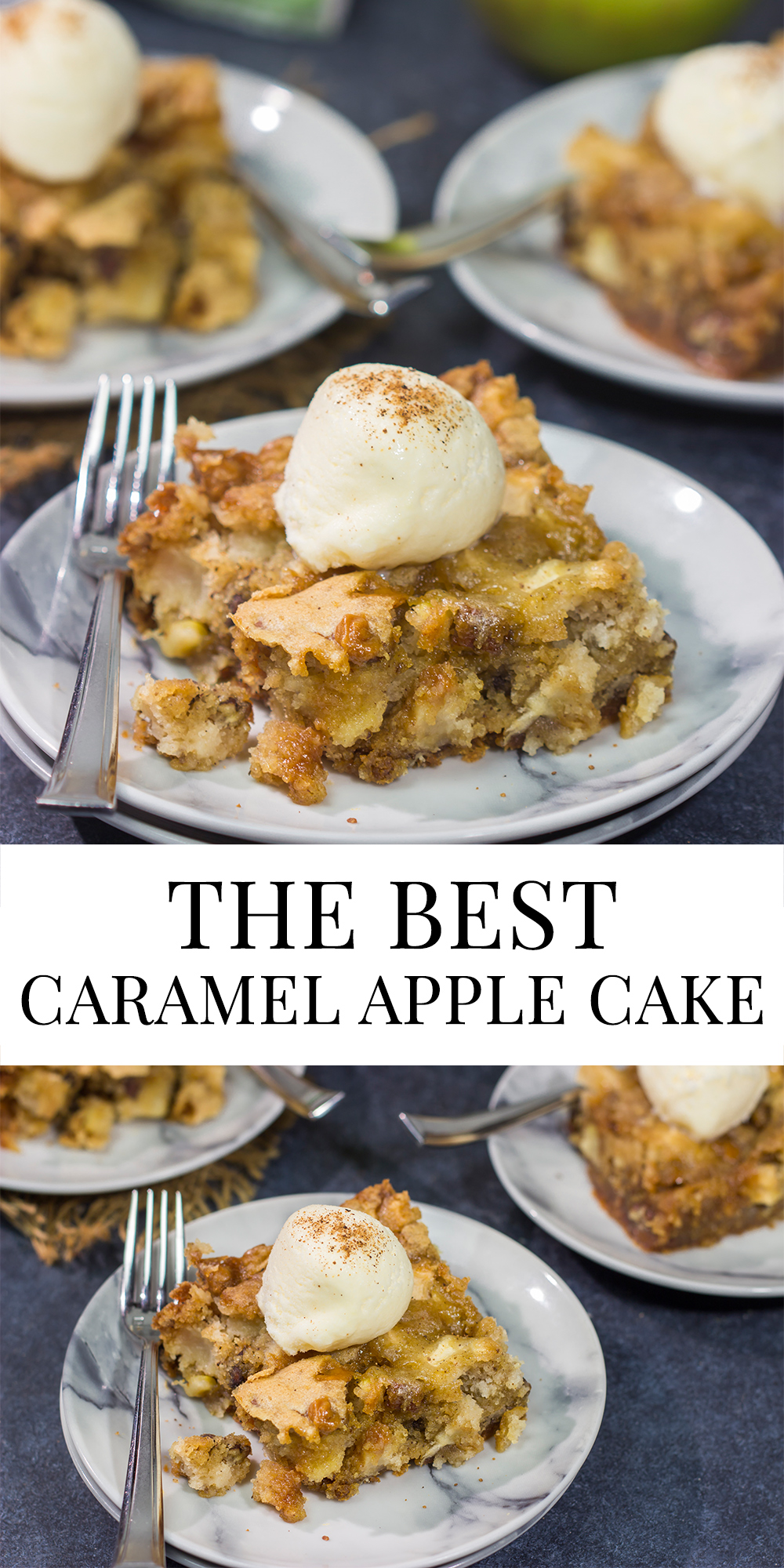 Packed with apples, pecans and bits of caramel, this Caramel Apple Cake is a tasty way to celebrate the arrival of cooler autumn days!