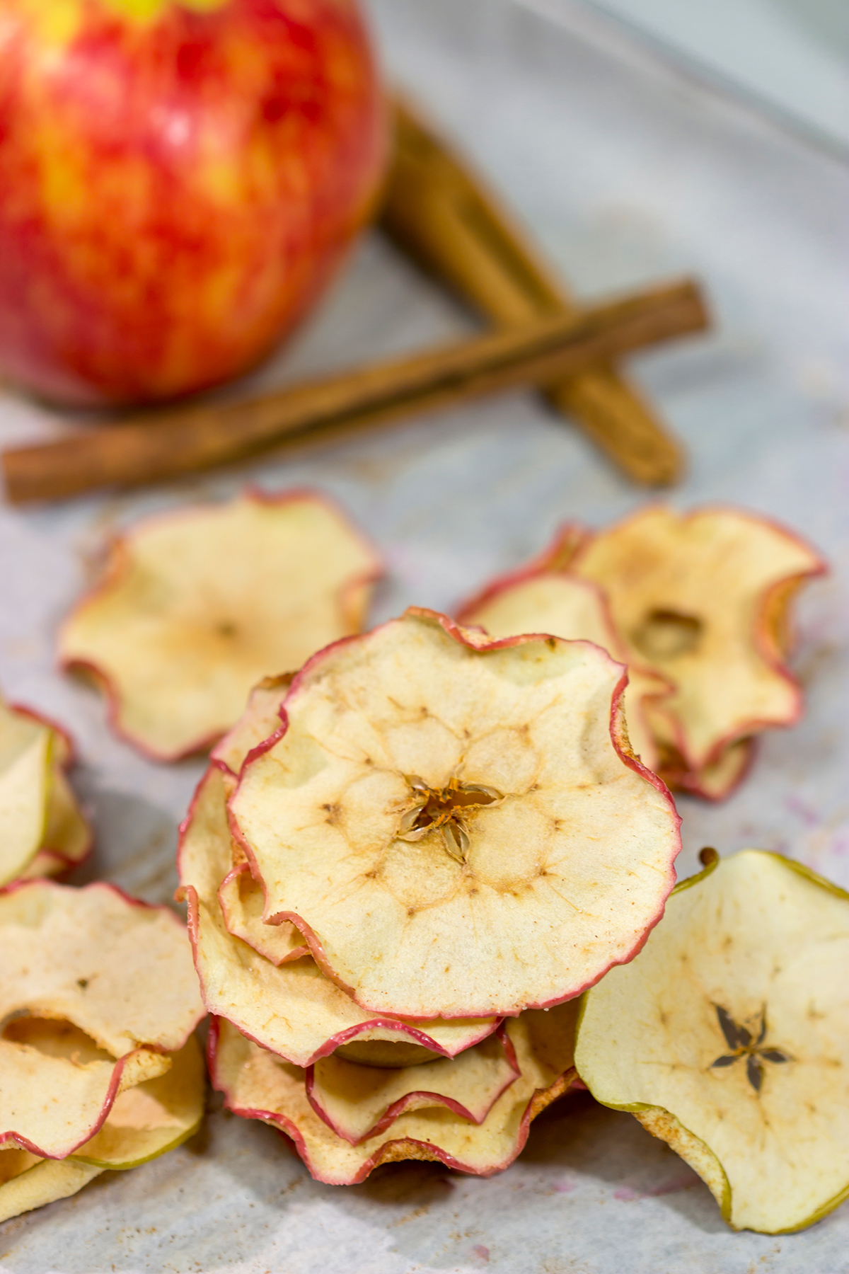 Lightly dusted with cinnamon and sugar, these Oven Baked Cinnamon Apple Chips are an easy (and healthy!) snack. Bake up a batch today!