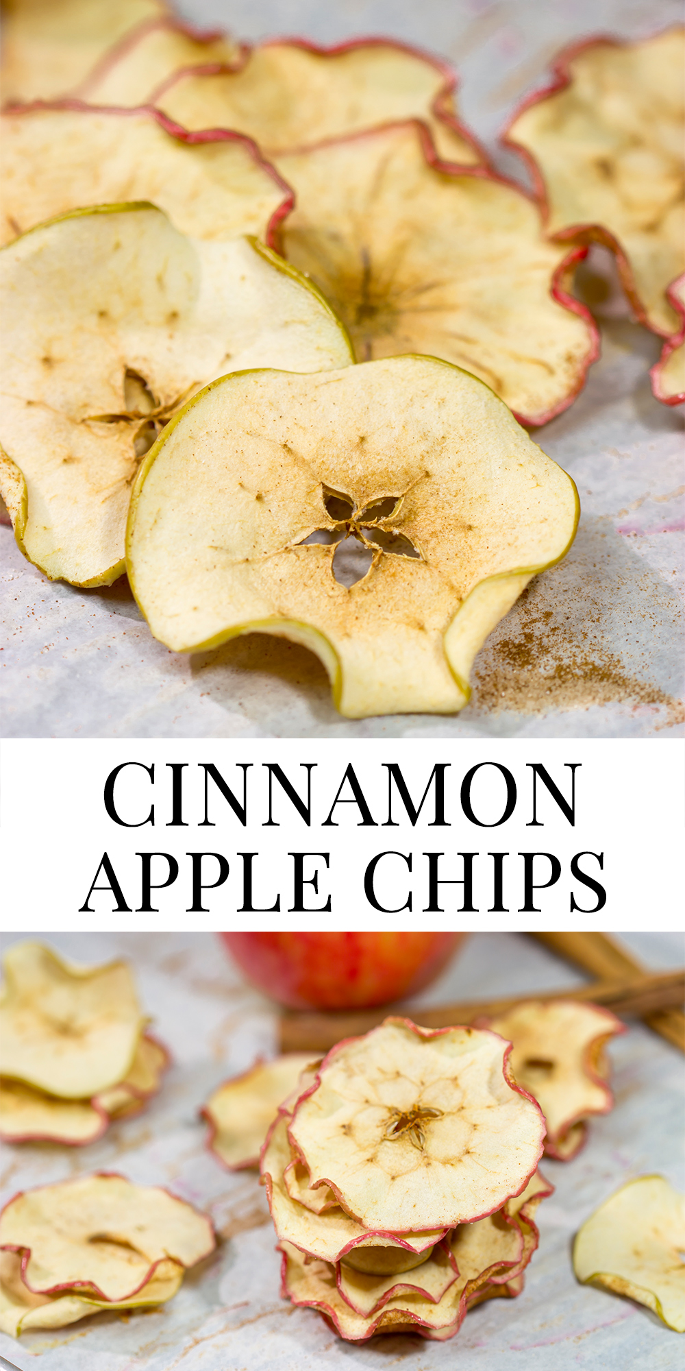 Lightly dusted with cinnamon and sugar, these Oven Baked Cinnamon Apple Chips are an easy (and healthy!) snack. Bake up a batch today!