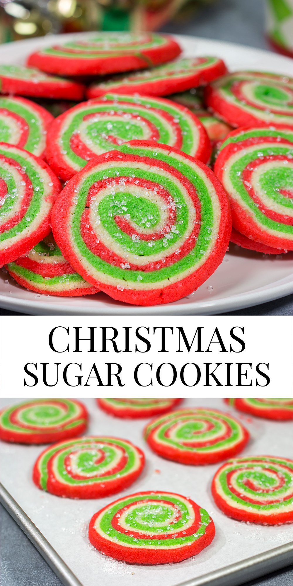 Featuring a fun red and green swirl, this Christmas Sugar Cookies are a festive (and delicious!) way to enjoy the holiday season!
