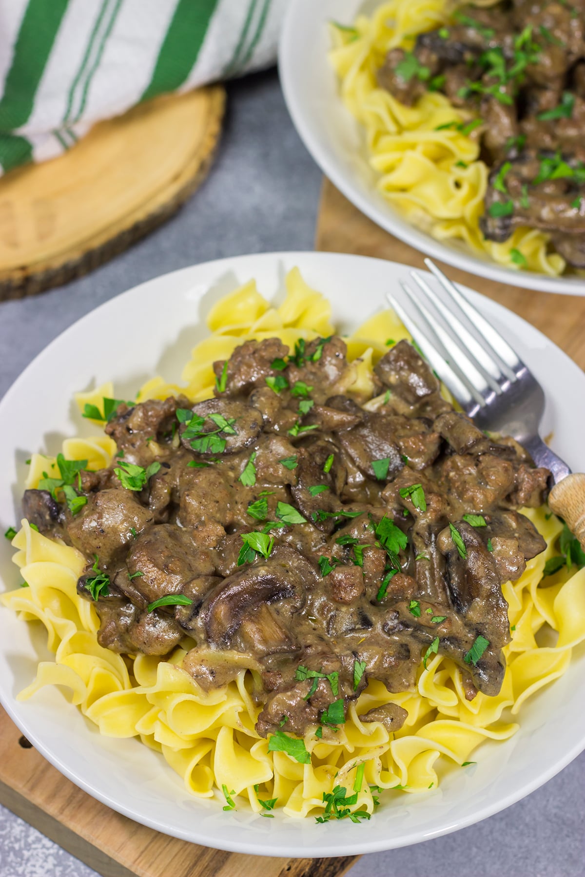 Featuring flavorful ground beef and sautéed mushrooms in a creamy sauce, this Ground Beef Stroganoff makes for an easy and classic comfort food meal!