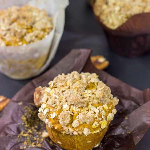 Packed with pumpkin, oats and nuts, these Pumpkin Oatmeal Muffins make for a tasty breakfast on a chilly autumn morning!
