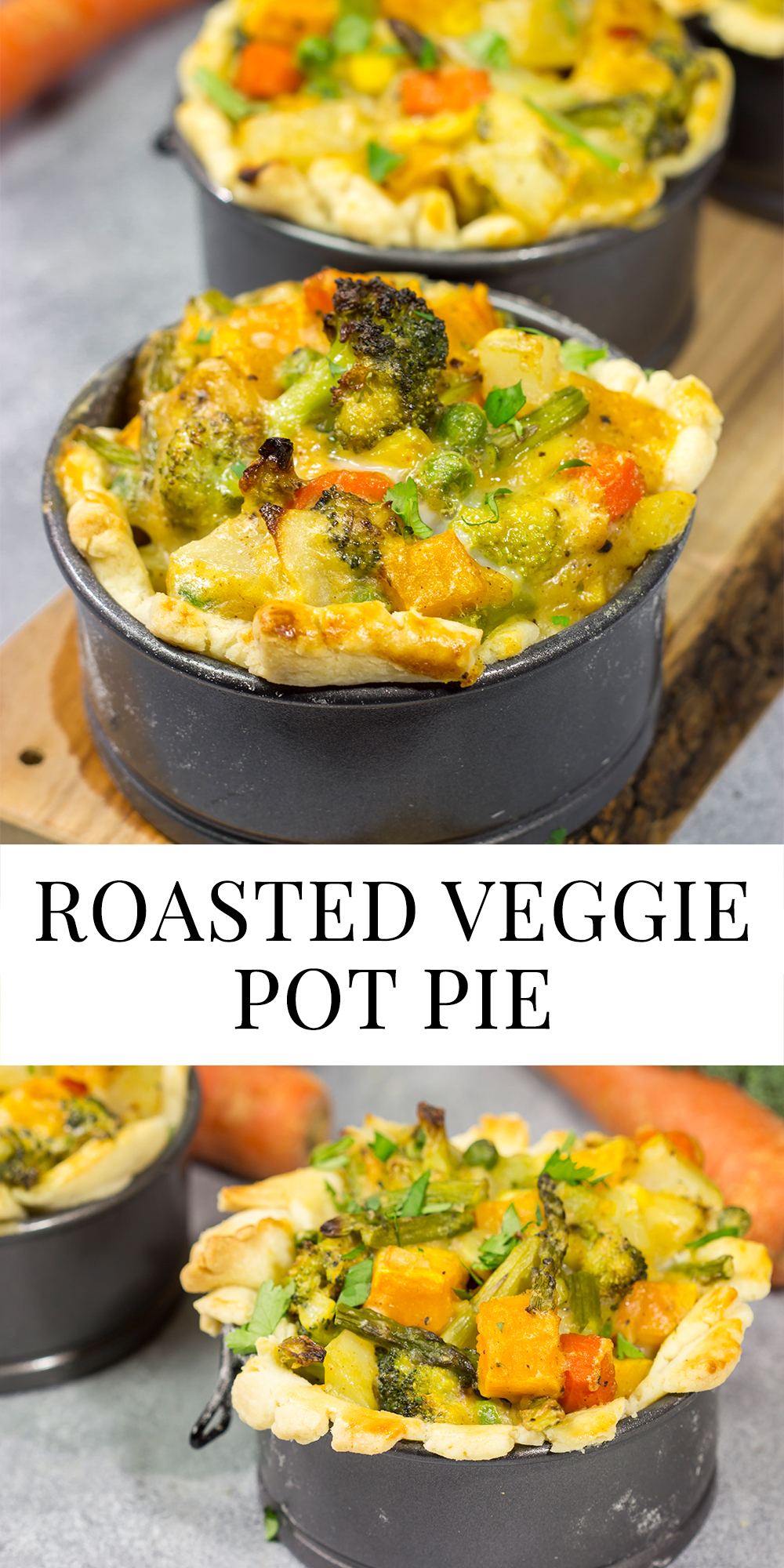 Tired of the same old vegetables as a side dish? Put 'em in a pot pie! Packed with an assortment of roasted veggies, this Roasted Veggie Pot Pie is a unique and tasty dinner recipe!