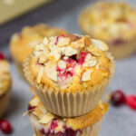 Packed with cranberries and topped with sliced almonds, these Cranberry Almond Muffins are a tasty way to start the morning!