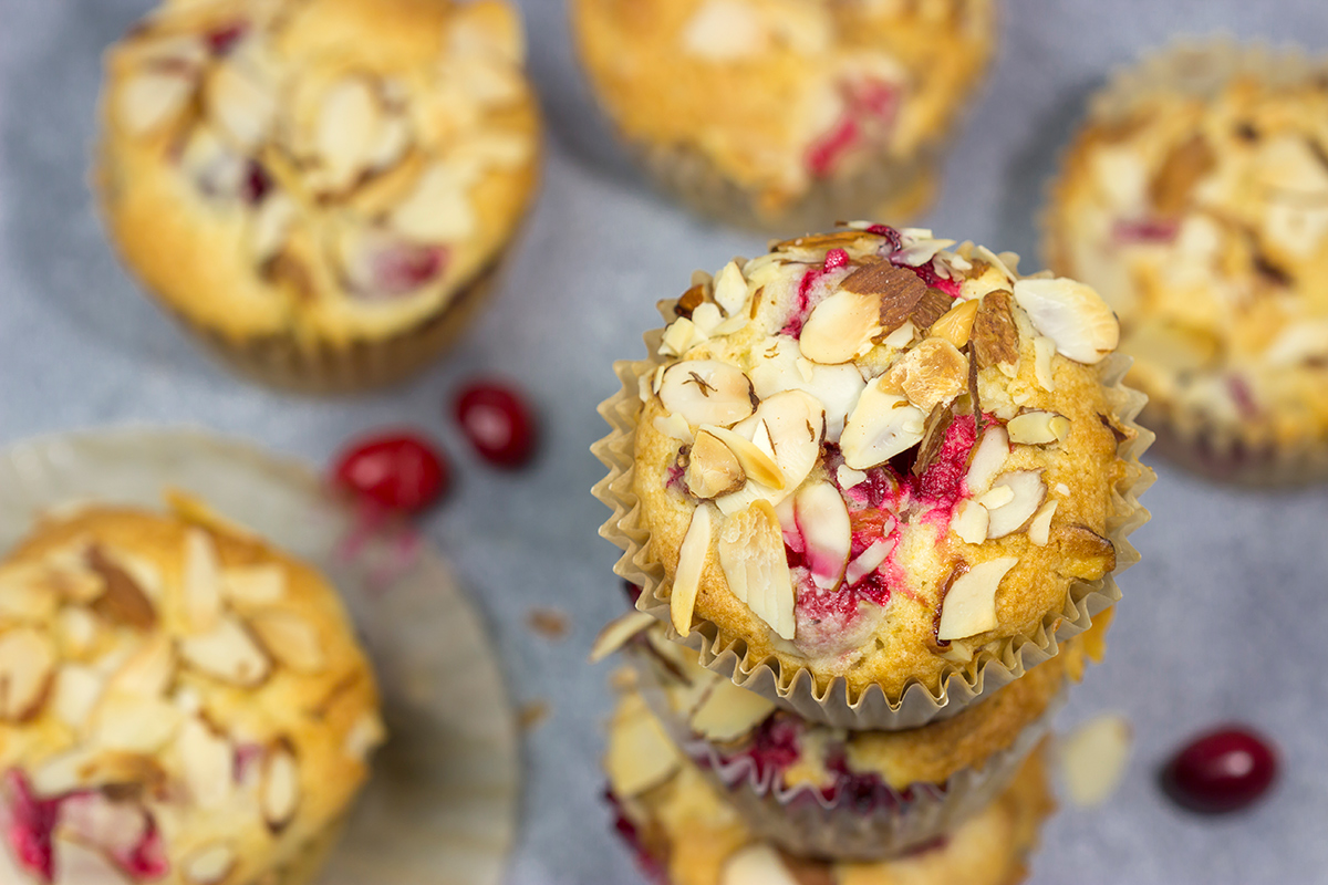 Packed with cranberries and topped with sliced almonds, these Cranberry Almond Muffins are a tasty way to start the morning!