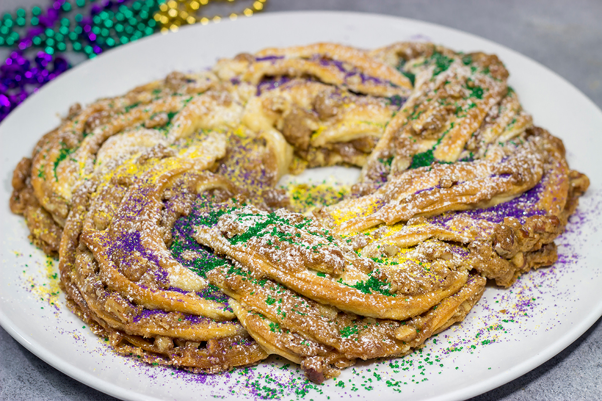 This Easy King Cake uses refrigerated crescent dough instead of the traditional yeasted dough. It's an easy - and delicious - way to celebrate Mardi Gras!