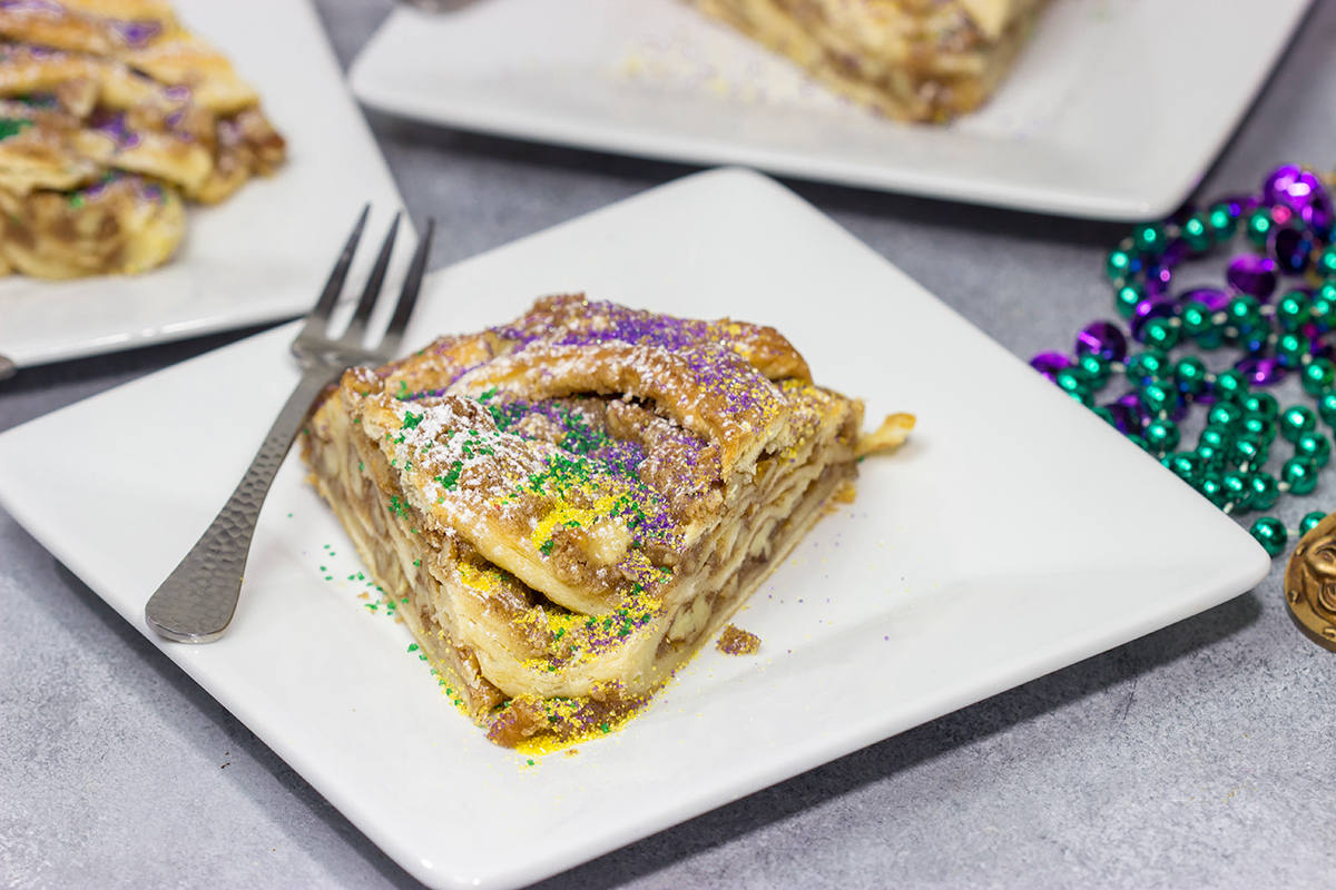This Easy King Cake uses refrigerated crescent dough instead of the traditional yeasted dough. It's an easy - and delicious - way to celebrate Mardi Gras!